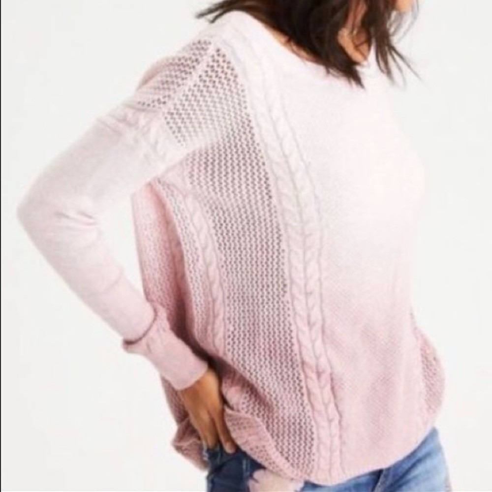 American Eagle Outfitters Pink Cable Knit Open Weave‎ Sweater Two Tone Ombre XS